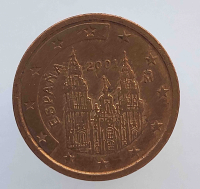 2 евроцента  2001г. Испания, состояние XF. - Мир монет