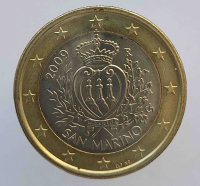 1 евро 2009г. Сан-Марино, состояние UNC - Мир монет