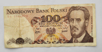 Банкнота  100 злотых 1976г. Польша,  Людвиг Варынский, из обращения - Мир монет