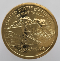   1 доллар 2023г. США.  D. Инновации США. Луизиана ,  Десантный катер Хиггинса , из ролла. - Мир монет