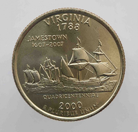 25 центов 2000г. США. Р и D. Виргиния, состояние UNC.  - Мир монет