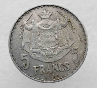 5 франков 1945г. Монако, Луи II. состояние XF. - Мир монет