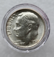 10 центов 1953 г США "Roosevelt Dime".Не была в обращении. Серебро 900 пробы, вес 2,5гр - Мир монет