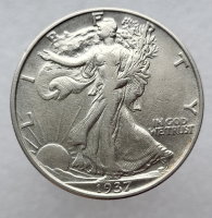 50 центов 1937 г США "Шагающая Свобода" Серебро 900 пробы вес 12,5гр - Мир монет
