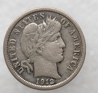 10 центов 1912 г США "Barber Dime". Серебро 900 пробы, вес 2,5гр - Мир монет
