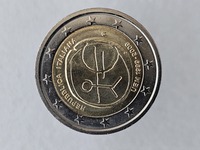 Италия.  2 евро 2009г.  10 лет экономическому и валютному союзу, из ролла. - Мир монет