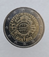 2 евро 2012г. Австрия.  10 лет наличному обращению евро,  из ролла. - Мир монет