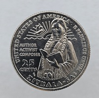 25 центов 2024г. Р.  США. Женщины Америки № 15 . Зиткала-Ша , из ролла. - Мир монет