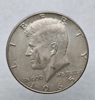США ½ доллара, 1965г. 50 центов Кеннеди, серебро 0.400, вес 11,5г. мешковая. - Мир монет