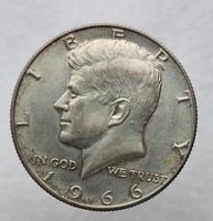 США ½ доллара, 1966г. 50 центов Кеннеди, серебро 0.400, вес 11,5г. мешковая. - Мир монет