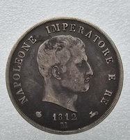 5 лир 1812г. Италия. Император  Наполеон I, серебро 0,900, вес 25 гр, отличное состояние, патина. - Мир монет