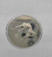 Южная Корея.  10.000 вон 1988г. Художественная гимнастика на Олимпийских играх в Сеуле, серебро 1 унция, пруф, монета в капсуле с сертификатом подлинности. - Мир монет