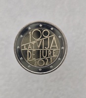 Латвия. 2 евро 2021г. 100-летие признания Латвии де-юре. UNC. - Мир монет