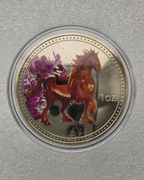 Подарочный жетон  "Год Лошади", серебрение, цветной, UNC, в капсуле. - Мир монет