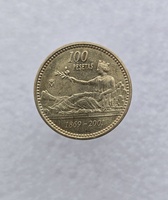 Испания.  100 песет 2001г. Хуан Карлос. 132 года песете. Последний выпуск, мешковая в блеске. - Мир монет