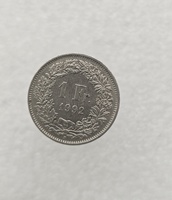 Швейцария.  1 франк  1992г.  регулярный чекан, никель. - Мир монет