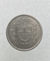 Швейцария.  5 франков 1981г. регулярный чекан, ходячка. - Мир монет