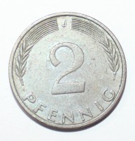 2 пфеннига 1976г.  ФРГ. J, состояние VF. - Мир монет