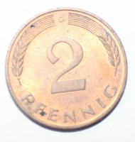 2 пфеннига  1991г.  ФРГ. D,  состояние VF. - Мир монет