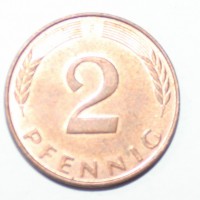 2 пфеннига 1992г.  ФРГ. F,  состояние XF - Мир монет