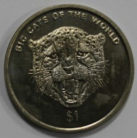 1 доллар 2001г.   Тигр, гурт рифленый, никель, диаметр 38мм, состояние UNC - Мир монет