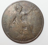 1 пенни 1910г. Великобритания, состояние VF - Мир монет