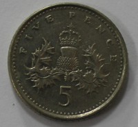 5 пенсов 1995г. Великобритания, состояние XF - Мир монет