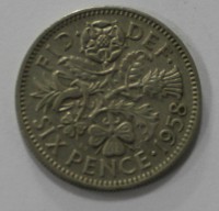 6 пенсов 1958г. Великобритания. Елизавета II, состояние XF. - Мир монет