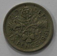 6 пенсов 1961г. Великобритания. Елизавета II, состояние XF. - Мир монет
