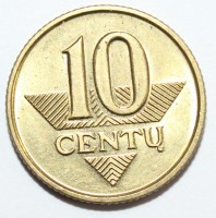 10 центов 1997г. Литва, латунь, состояние аUNC. - Мир монет