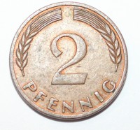 2 пфеннига 1968г. ФРГ. G, состояние F - Мир монет