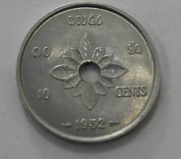 10 центов 1952г. Лаос, Цветок лотоса,  алюминий, состояние UNC. - Мир монет