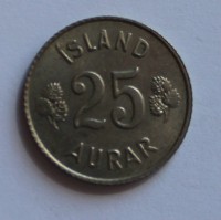25 эйре 1965г. Исландия, Герб, состояние UNC. - Мир монет