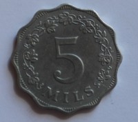 5 милсов 1972г.  Британская  Мальта, алюминий, состояние XF. - Мир монет