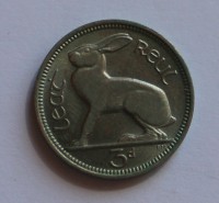 3 пенса 1967г. Ирландия, Горный синий заяц , состояние XF. - Мир монет