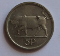 5 пенсов 1996г. Ирландия, Бык ,состояние ХF - Мир монет