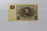 Банкнота   5 крон 1956г. Швеция, состояние XF. - Мир монет