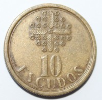 10 эскудо 1990г. Португалия, состояние VF - Мир монет