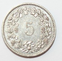 5 раппен 1978г. Швейцария, никель, состояние XF - Мир монет
