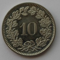 10 раппен 2008г. Швейцария, никель,состояние XF-UNC - Мир монет