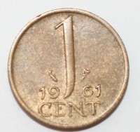 1 цент 1961г. Нидерланды, бронза,состояние ХF - Мир монет