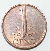 1 цент 1967г. Нидерланды, бронза,состояние XF - Мир монет