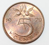 5 центов 1979г. Нидерланды, бронза, состояние XF-UNC - Мир монет