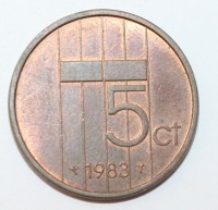 5 центов 1983г. Нидерланды, бронза, состояние VF - Мир монет