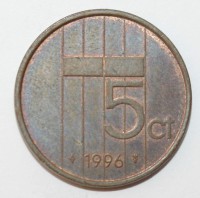 5 центов 1996г. Нидерланды, бронза, состоние VF - Мир монет