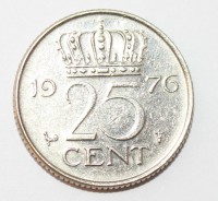 25 центов 1976г. Нидерланды,состояние XF - Мир монет