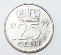 25 центов 1977г.  Нидерланды, состояние XF - Мир монет