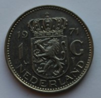 1 гульден 1971г. Нидерланды, никель, состояние VF-XF - Мир монет