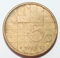 5 гульденов 1989г. Нидерланды, бронза, состояние VF - Мир монет