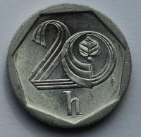 20 галер 1999г. Чехия, алюминий, состояние XF - Мир монет